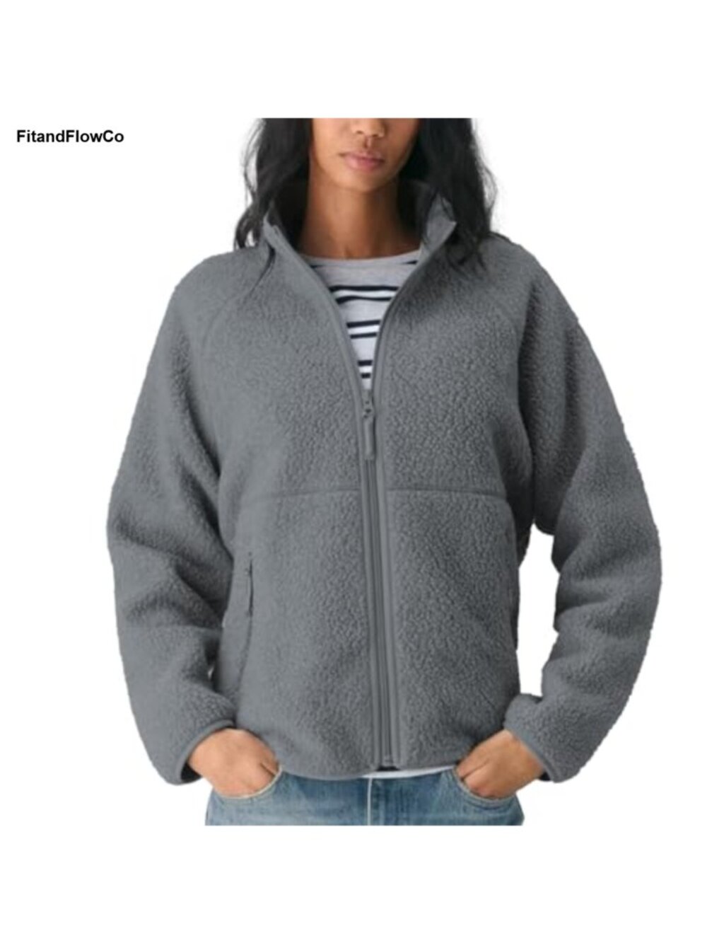 Women Oversized Sherpa Fleece Jacket Full Zip Stand Collar